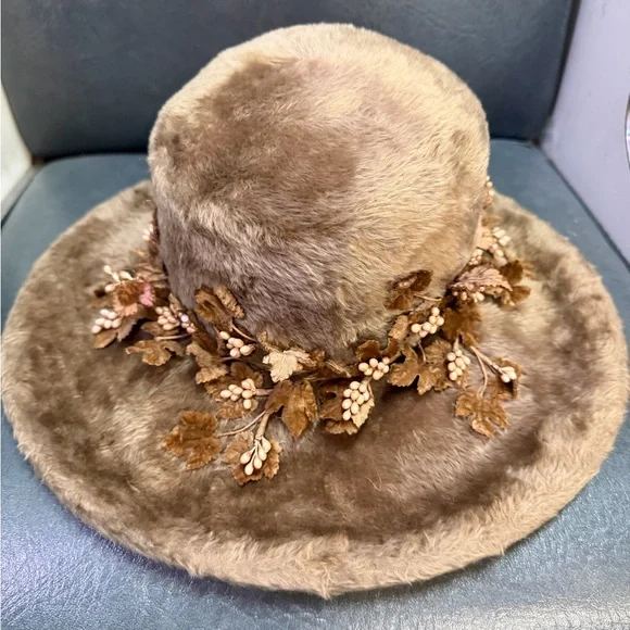 Elegant Faux Fur Hat with Floral Accents